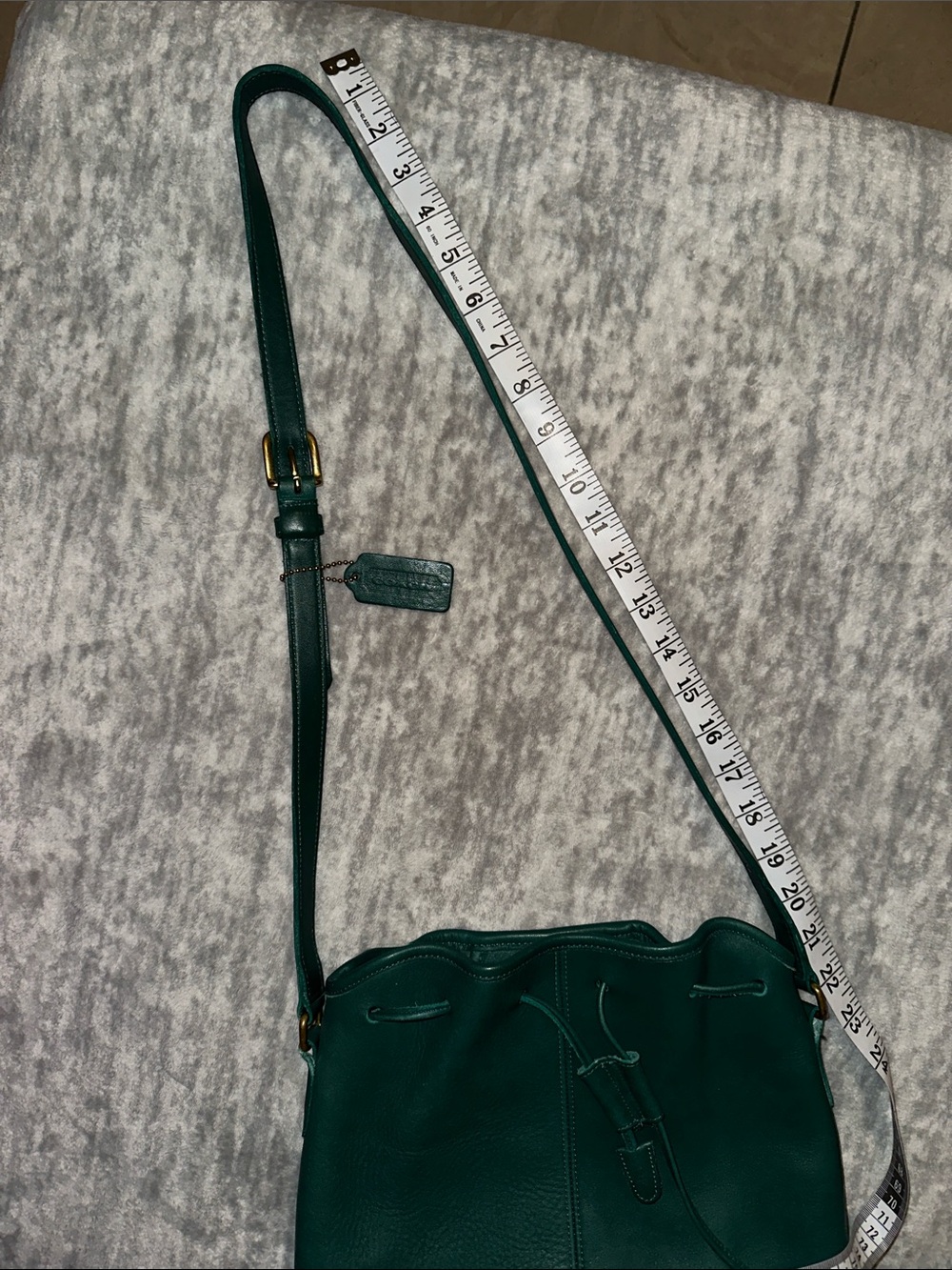 Coach Dark Green Pebble Leather Drawstring Crossbody - Picture 10 of 10
